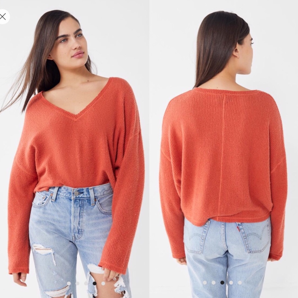 UO Out From Under Jade Slouchy Thermal V-Neck Top